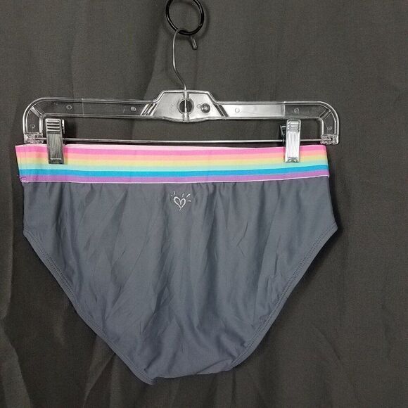 Justice 12 Plus Gray Bikini Bottoms Colorful Stripes Swimming Suit Bottom Only - Picture 3 of 6